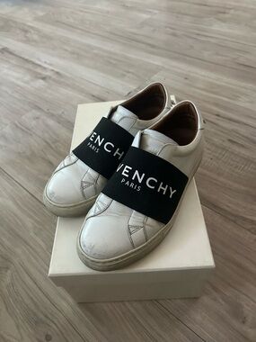 Givenchy White Leather Slip-On Sneakers with Black Logo Band